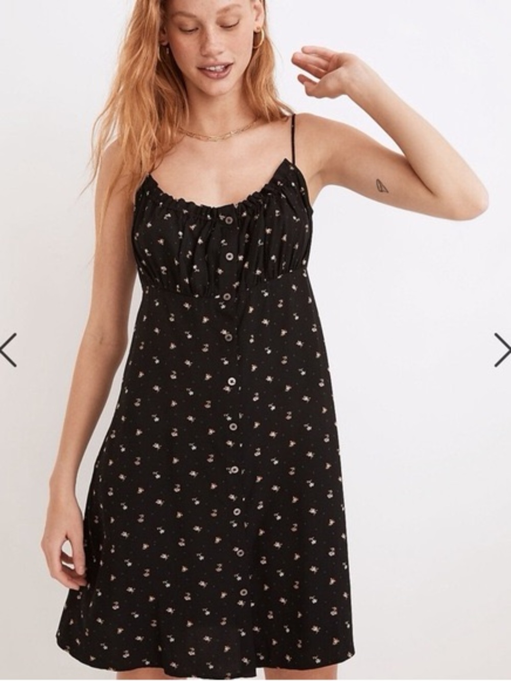 Tie-Back Button-Front Mini Dress in Geodot Floral